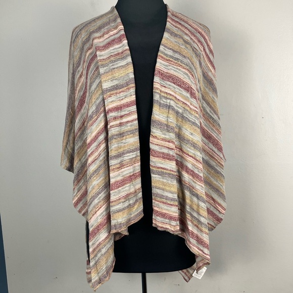 White + Warren One Size open front sweater / shrug neutral color linen blend - Picture 1 of 6